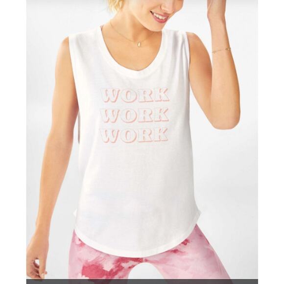 FABLETICS SZ L Janis Muscle Tank “Work Work Work” Tee White NWT - Picture 1 of 6